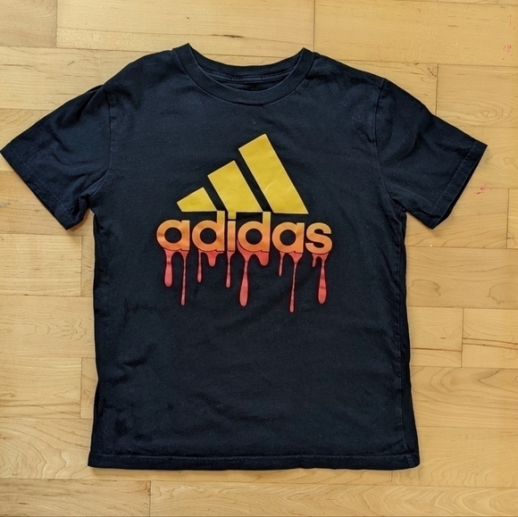 ADIDAS Black & Yellow Slimeb Logo Crewneck Tee Medium @B6 - Picture 6 of 7